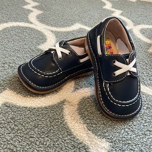 Navy Blue Toddler Boy Shoes. Squeaker Sneaker Brand, SQUEAKER REMOVED.